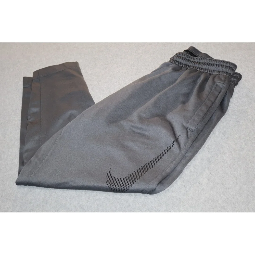 Nike Dri-FIT Training Pants Mens XL Gray Graphic Swoosh Tapered Zipper Pocket